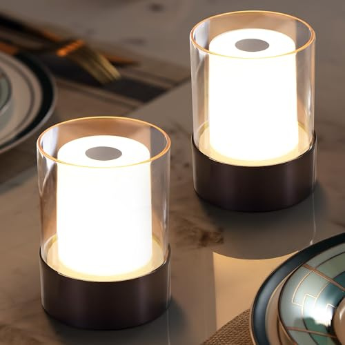 NEWSEE LED 4 Mini Cordless Table Lamp 2 Pack, Outdoor Waterproof Lamp, Rechargeable Battery Operated Lamp, Portable Touch Night Light for Dining Room, Camping, Nursery, Baby, Bar, Party (Black)