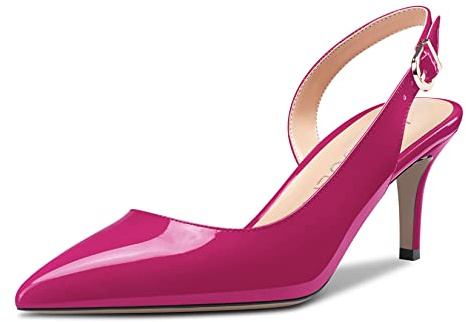 HDEUOLM Womens Stiletto Low Kitten Heel Pointed Toe Slip-on Slingback Pumps Court Shoe Cute Dress Basic Classic 6.5 CM Heels Magenta Peach Red 4 UK