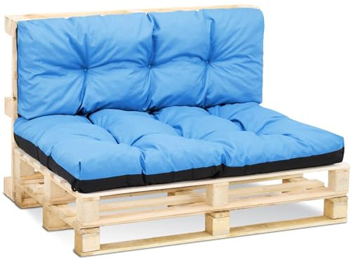 Amazinggirl Palettenkissen Outdoor Kissen Set: Rückenkissen 40x120 cm und Sitzkissen 80x120 cm - Auflagen für Paletten Europaletten Palettensofa und Palettenmöbel Palettenpolster Himmelblau