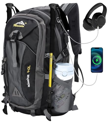 HaetFire Hiking Backpack 40L Lightweight Breathable Backpack for Men Women Travel Daypack Bag, Water Resistant Rucksack Backpack for Camping Cycling Climbing Walking Mountaineer Outdoor Sports