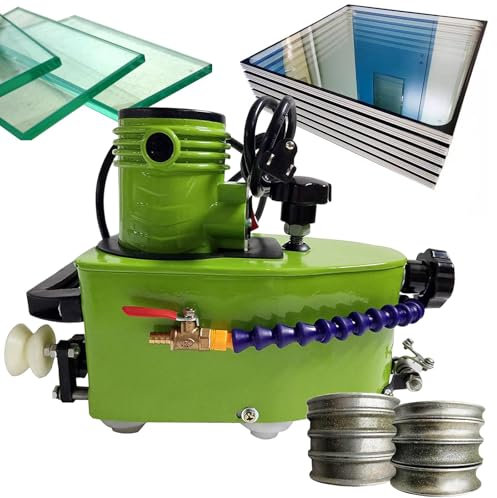 SAIYERUS Electric Small Glass Edging Machine with 8 Diamond Wheels 11×5.9×9.4In Straight Round Bevel Edge Trimmer Grinder, Portable Glass Edge Grinder, Speed: 8000r/min