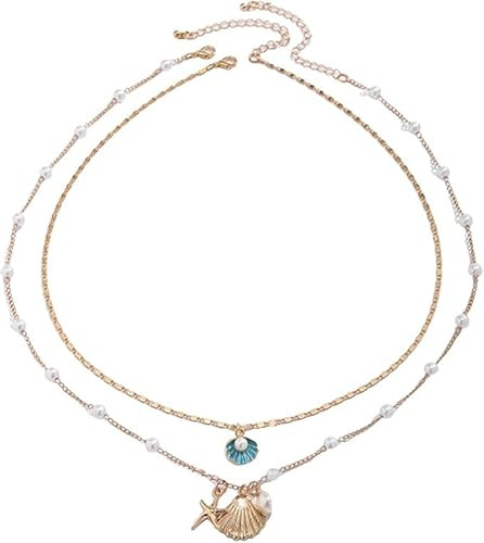 Bohemisk stil snäckhalsband med gyllene pärlor sjöstjärna hänge Edstate party halsband