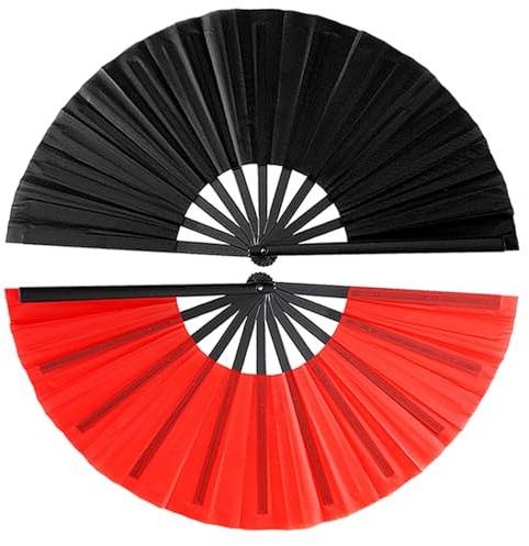 Oncpcare 2 abanicos grandes plegables de mano, para rave, línea de kung fu, para hombres, mujeres, niñas, niños, regalo (colores surtidos)