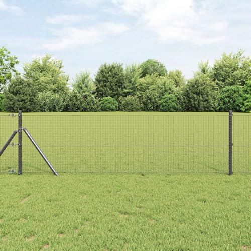 LAPOOH Recinzione in Filo Saldato con 13 Pali Grigi 0.4x25 m Acciaio,Reti di Acciaio zincato,Recinzione in Filo-3351830