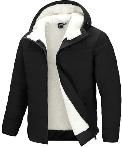 33,000ft Men's Waterproof Fleece Jackets Windproof Warm Puffer Winter Jacket Lightweight Quilted Jacket Outdoor Thermal Coats with Hood Black XXL
