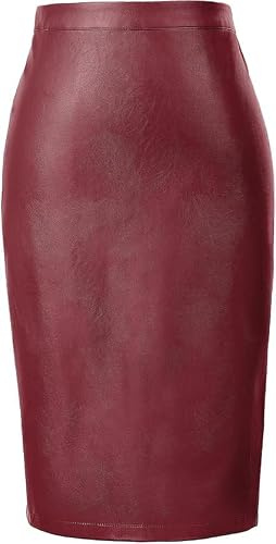 Belle Poque Women's Fax Leather Skirts Pencil Ladies Skirt Vintage High Waist Midi Bodycon Skirts Slim Wrap Work Office