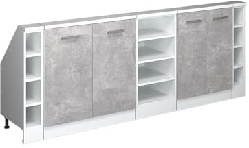 Vicco Ensembles de Meuble de Rangement sous Pente Rion, Béton/Blanc, L210 x P46 cm Lot de 5, Gain de Place pour Les pièces mansardées