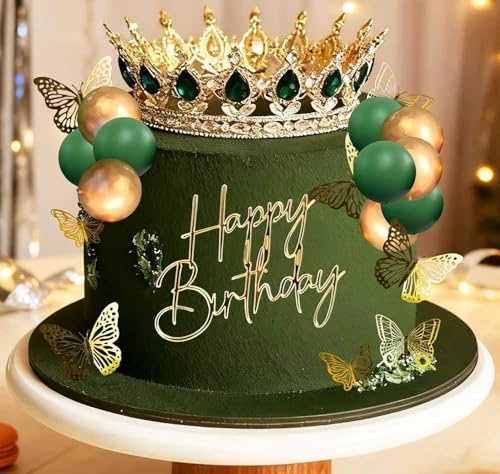 Corone verdi decorazione torta palline dorate decorazione torta corone compleanno oro targa farfalla per compleanno baby shower