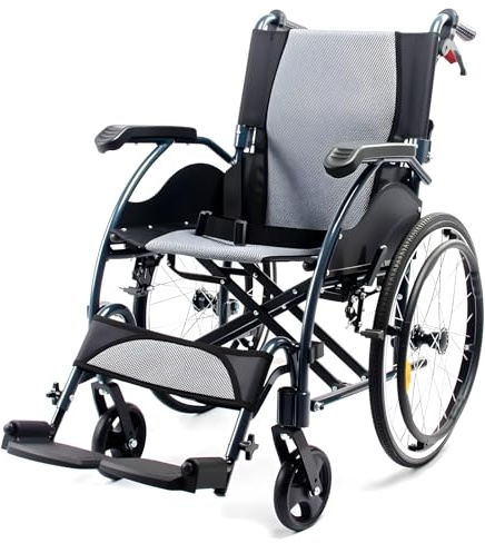 Inyanpower Fauteuil Roulant Autopropulsé en Aluminium - Léger (12 kg), Compact et Pliable - Fauteuil de Transport avec Freins et Dossier Rabattable, Assise 44 cm - Pour Adultes et Sénior (IN-863HM)