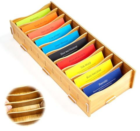 MCTNCT Porta Carte in Legno per Indice,Scatola Per Biglietti da Visita in Legno Organizzatore,per Ufficio,Scuole e Casa,32 x 13 x 6 cm,con 10 scomparti