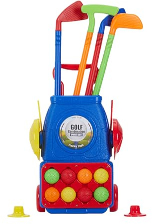 Warmiehomy Kids Golf Set – Toddler Golf Toy with 8 Balls, 4 Clubs, 2 Practice Holes, 2 Flags & 2 Wheels, Indoor & Outdoor Play Birthday Gift for 3 4 5 Year Old Boys & Girls