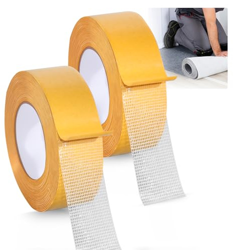 GOLDEROC 2 stycken dubbelsidig tejp 25 mm x 20 m matttejp | Transparent, extra stark, avtagbar med inga rester, för mattor, gardiner, kläder, läder, textilier och gör-det-själv