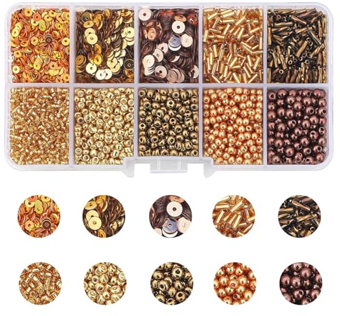 Cuixia Grams Assorted Beads Sequins Kit Mixed Glass Seed Bugle, Gold, 1 Pc | Polished ABS Pearls, Enhances Handcrafted Jewelry Art, Suitable for Jewelry Makers, Handmade Necklaces and Custom Accessories