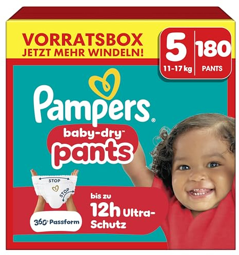 Pampers Baby-Dry Pants Größe 5, 180 Windeln, 11–17 kg, 360° Schutz