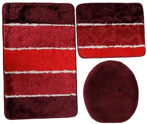 Orion Badgarnitur 3 TLG. Set 50x80 cm Mehrfarbig gestreift, WC Vorleger ohne Ausschnitt für Hänge-WC (Beere rosa Flieder)