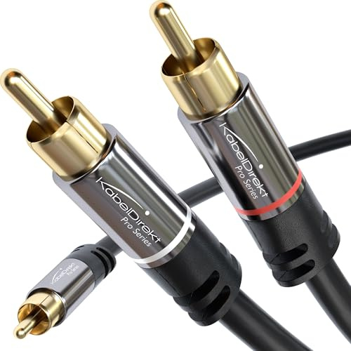 KabelDirekt – 7.6m – RCA/phono Y cable, 1 to 2, stereo audio cable (coax, RCA/phono male/male cinch plugs, analogue/digital, adapter for subs/amps/Hi-Fis/home cinema/receivers, black)