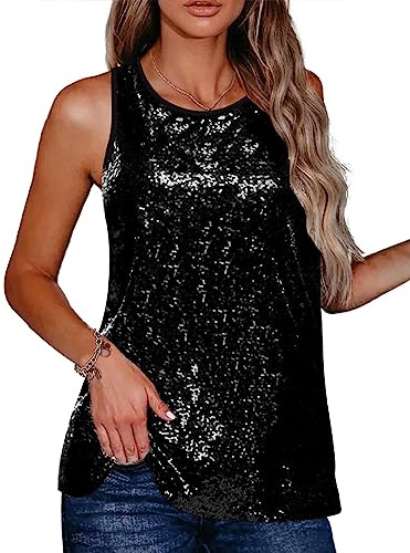 Zeagoo Womens Sparkle Shimmer Camisole Vest Glitter Sequin Tank Top Shirt, 1-Black, Large, Tanks