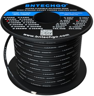 BNTECHGO 12 Gauge Silicone Wire Spool 100 ft Black Flexible 12 AWG Stranded Tinned Copper Wire