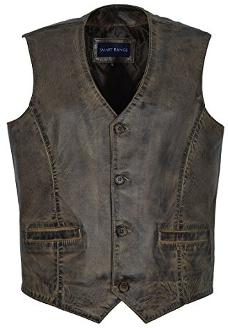Smart Range Hombres Nueva Fiesta Moda Elegante Sucio Marrón Real Genuino Clásico Diseñador Real Suave Piel De Cordero Chalecos De Cuero 5226