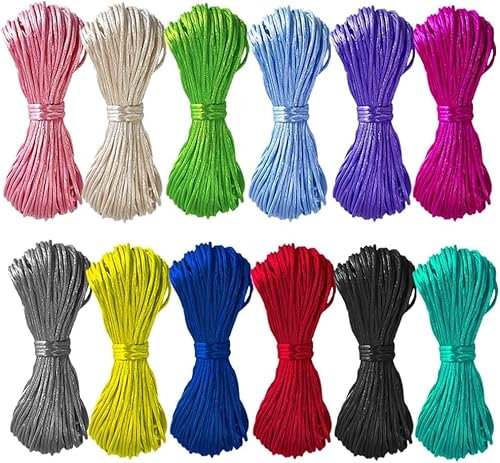Ewparts 12 Colores Hilos para Hacer Pulseras Cuerda Trenzada de Seda y Hilo Nylon 2mm Cordón de satén 20 Metros Cada Uno Hilo de Saten - Ideal para Manualidades de Bisutería y Joyería Hechas a Mano