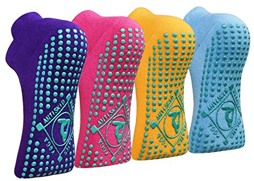 ELUTONG Yoga Socks for Women Non Slip - 4 Pairs Anti Skid Pilates Barre Ballet Fitness Hospital Socks UK 4-7