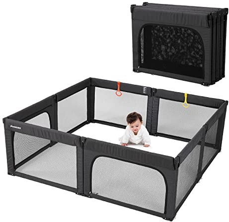 Doradotey Baby Playpen Foldable for Toddlers 1-3, Size and Shape Adjustable Enclosure, 8-Panels Detachable Gate 79x71 Large Indoor Playard, Easy Assembly and Clean, Safety Fence Play Area, Black