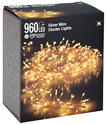 Spetebo Cluster Micro Lichterkette 960 LED warmweiß - 960 cm - Büschel Leuchtdraht Drahtlichterkette mit Netzteil für Innen und Außen