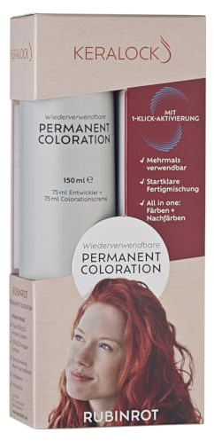Keralock Permanent Coloration Rubinrot, Mehrmals Verwendbar, Färben und Nachfärben, Ohne Anmischen, Bis zu 4 Monate Wiederverwendbar, Zuverlässige Grauabdeckung