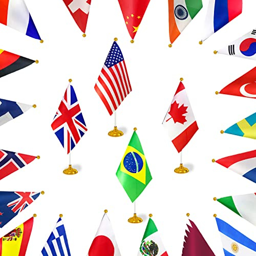 WXTWK 24 Pack Countries Flag World National Table Flag Small Mini Country Desk Flags With Stand Base,For Country Cup Sports Events Grand Opening Party Festival Decorations