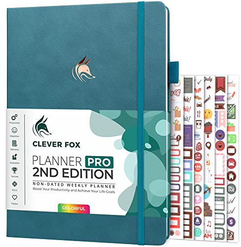 Clever Fox Planner PRO 2nd Edition – Undated Weekly Agenda for Tasks & Time Management – Life Organizer with To-do List, 21.5x28cm (Dark Teal)