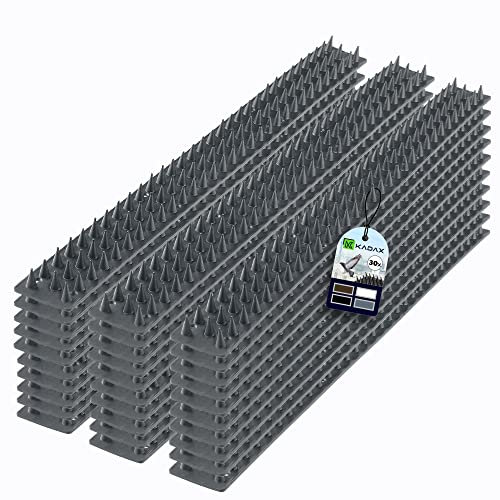 KADAX Lot de 30 pointes anti-pigeons - 15 m - En plastique - Pour oiseaux et chats - Protection contre les oiseaux - Protection contre les oiseaux - Pour balcon - Gris
