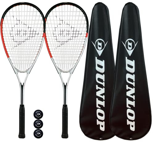 Dunlop Hyper Squash Racket Twin Pack, inc Full Protective Cover & 3 Squash Balls (Various Models Available) (Hyper X-Lite)
