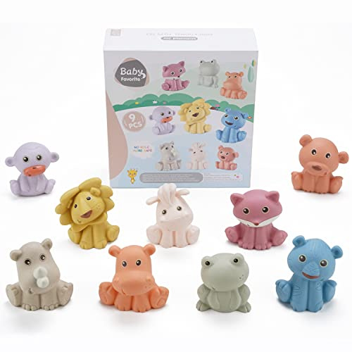 Baby Bath Toys, 9 Pack | Sealed, No Hole & Mold Free Bath Toys for Babies 6-12 Months | Soft, Squeezable & Float on Water | Safe, Easy-Grip Toddler Bath Toy Set | Baby Water Pool Toys-Wild Animal