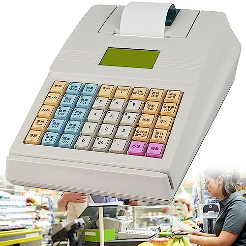 NYANS Kommerzielle Elektronische Mini Registrierkasse, für Kleine Unternehmen, Intelligente Kassen mit 40 Tasten und Thermodrucker, Vollständige Englische Tastatur,White