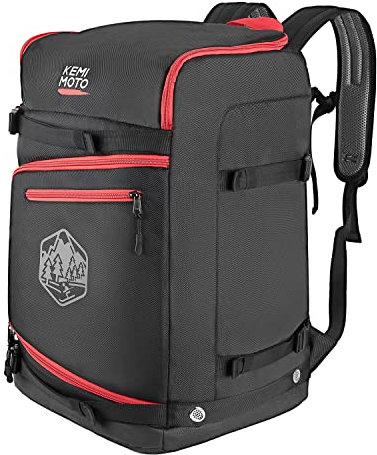 KEMIMOTO Skischuhtasche, 60L Skitasche für Skifahren, wasserdichte Snowboardschuhtasche und Helmtasche, Skirucksack mit Tragegurt, Skischuhrucksack für Skiausrüstung