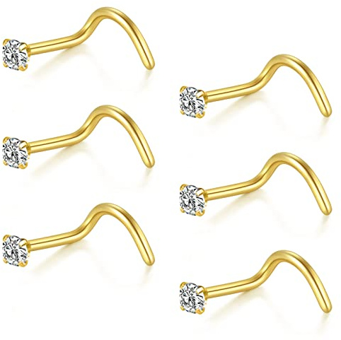 FECTAS Böjda näsa ringar i rostfritt stål Nose Ring Zircon skruv Piercing Body Smycken Rostfritt Rostfritt stål Cubic Zirconium 18G 20G 1,5mm 2mm 2,5mm, Rostfritt stål