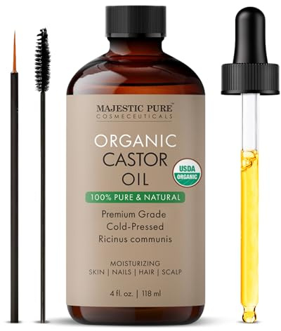 Majestic Pure USDA Organic Castor Oil | Hexane Free & 100% Pure | Cold Pressed | Stimulate Growth for Hair, Eyelashes, Eyebrows, Nails | Moisturizing & Nourishing | Body, Hair & Carrier Oil | 118 ml