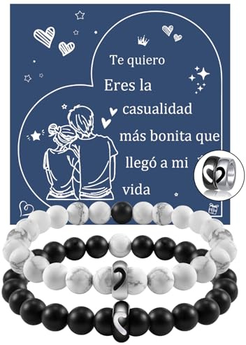 CheersLife Partnerarmband par armband gåva alla hjärtans dag för honom armband för par partnerarmband halva hjärta ring par armband matchande armband fjärrrelation armband par ES, Rostfritt stål,