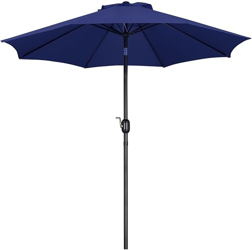 Yaheetech 270cm Sombrilla Terraza Exterior Anti UV Inclinable Parasol Jardin Sombrillas Patio Playa con Manivela Anti Viento Plegable Azul Marino