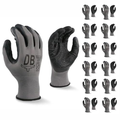 Durabull Latex Coated Work Gloves - Heavy Duty Protective Gloves For Builders, Garden & Working. Secure Fit With Anti Slip Grip. (Grey, M (8))