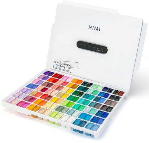 ARTFLY HIMI Set de peinture gouache, 112 couleurs x 12ml double tasse à gelée, design unique en forme de coupe gélifiée dans un étui portable, peinture à gouache opaque(Blanc)