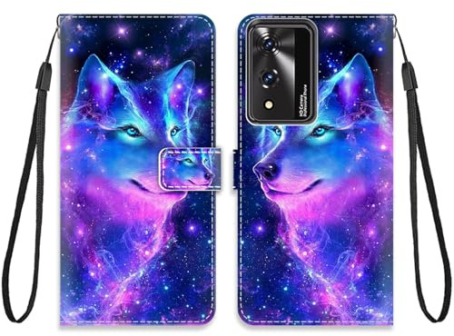 KARTXITAI Hülle Kompatibel mit CUBOT A10,Handyhülle mit Kartenfach Geld Slot Ständer PU Ledertasche Wallet Flip Magnetische Muster Schutzhülle-Wolf,bunt