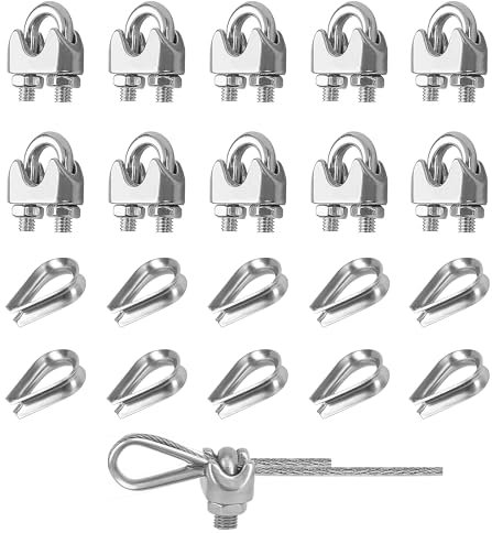 YEYIT 20 Piezas Abrazadera Cable Acero con M4 Guardacabos,M4 Abrazaderas De Cable Abrazaderas De Cuerda De Alambre De Acero Inoxidable Wire Rope Clips Clip De Cable De Acero Cable Pernos En U