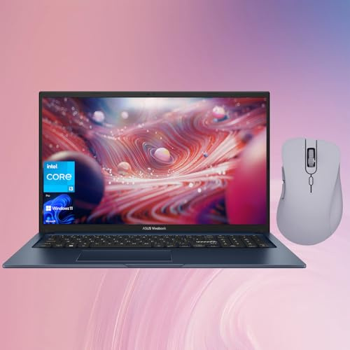 ASUS Ordinateur portable Vivobook 17 professionnel, écran FHD de 17,3, processeur Core i3-1215U de 12e génération, RAM 8 Go, SSD 512 Go, clavier rétroéclairé, HDMI, webcam, Wi-Fi, Windows 11 Pro,