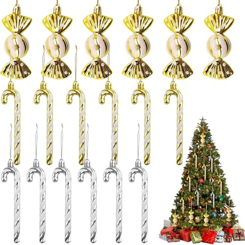 Amentalove 18 Piezas Bastón de Caramelo de Navidad, Bastones de Caramelo Adornos, Navidad Candy Cane Colgante, Colgante Decoracion para Árbol de Navidad, Plástico（14 cm）