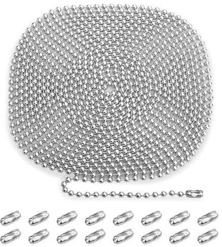 6 Meter Roller Blind Chain, Stainless Steel Roller Blind Chain Beaded Pull Chain Extension, 4.5mm Chain Beaded Ball Roller Chain Silver with 16 Pcs Blind Cord Connector, Vertical Blinds Repair Parts