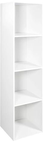 Homme Concept 4 Cube Storage Unit – Tall Narrow White Bookcase, Freestanding Wooden Shelving Organizer for Living Room, Kids Room, or Home Office