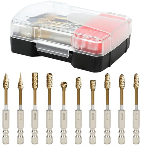 10 Piezas Fresas de Carburo con Vástago de Cambio Rápido de 1/4, Resistentes y Duraderas, Juego de Brocas con Punta de Carburo, para Taladrar, Tallar Madera y Trabajar Metales (6.35mm)