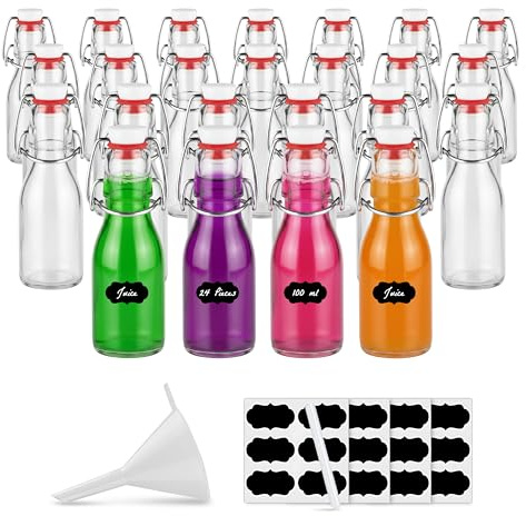 Amajoy 24 bottiglie vuote di vetro da 100 ml, con chiusura, bottiglia da riempire con chiusura a leva, bottiglia