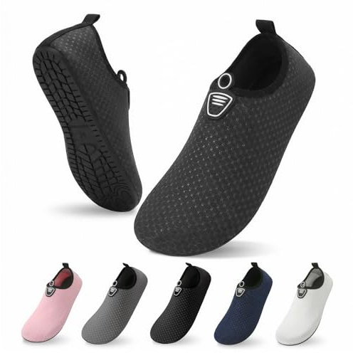 zoogobee Water Shoes for Women Men Quick Dry Non-Slip Barefoot Aqua Socks for Beach Surfing Yoga (Black, Adult, Women, 7, Numeric, UK Footwear Size System, Medium)